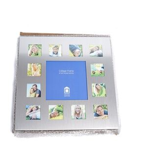 Photo Collage Frame Silver Metal Sqaure Photos 15.5 inch frame NWT